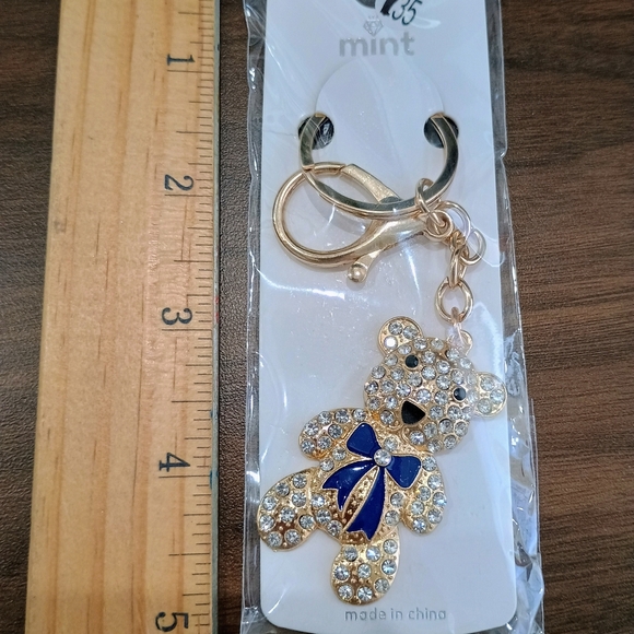 Gold and Blue Crystal Bear Keychain - Picture 2 of 2